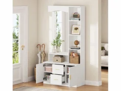 Clearance Conjunto de vestidor de entrada 90x40x180cm - con mueble para zapatos y espejo - 2 cajones y 2 puertas - con estantes - Armario De Entrada
