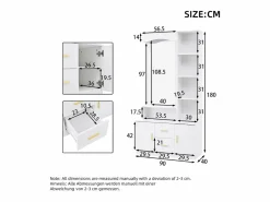 Clearance Conjunto de vestidor de entrada 90x40x180cm - con mueble para zapatos y espejo - 2 cajones y 2 puertas - con estantes - Armario De Entrada