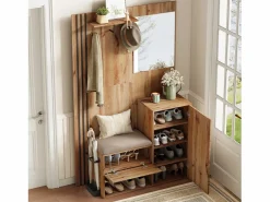 Hot Conjunto de vestidor de entrada 115x37x185 cm - con espejo y ganchos - con asiento acolchado - Paraguero - Natural Armario De Entrada