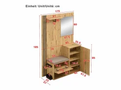 Hot Conjunto de vestidor de entrada 115x37x185 cm - con espejo y ganchos - con asiento acolchado - Paraguero - Natural Armario De Entrada