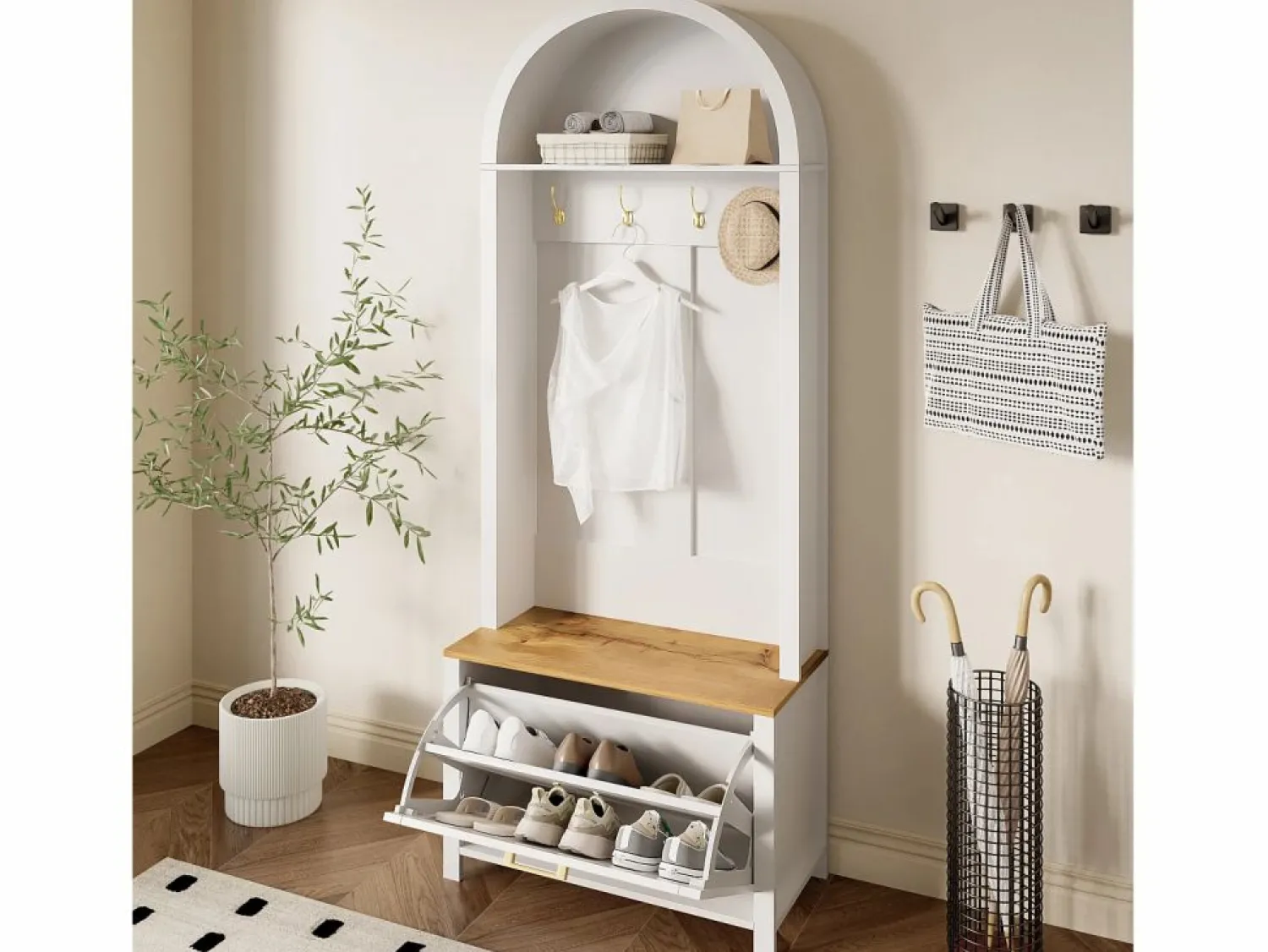 Best Conjunto de vestidor de entrada 75x35x195 cm - con mueble para zapatos y ganchos - con estantes - Armario De Entrada