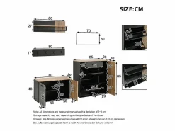 ModernLuxe Conjunto de vestidor de entrada - 2 muebles para zapatos - barra para ropa y 4 ganchos - Espejo - Natural + Negro