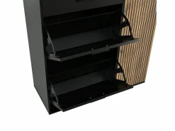 ModernLuxe Conjunto de vestidor de entrada - 2 muebles para zapatos - barra para ropa y 4 ganchos - Espejo - Natural + Negro