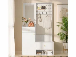ModernLuxe Conjunto de vestidor de entrada 105x38x180 cm - con espejo - con ganchos ajustables - 2 cajones y 1 puerta -