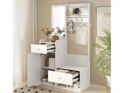 ModernLuxe Conjunto de vestidor de entrada 105x38x180 cm - con espejo - con ganchos ajustables - 2 cajones y 1 puerta -