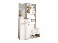 ModernLuxe Conjunto de vestidor de entrada 105x38x180 cm - con espejo - con ganchos ajustables - 2 cajones y 1 puerta -