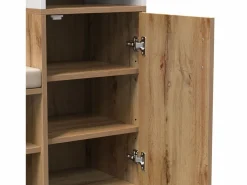 Outlet Conjunto de Vestuario Moderno con Perchero, Banco para Zapatos y Espejo - Blanco y Natural Armario De Entrada