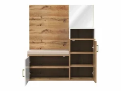 Outlet Conjunto de Vestuario Moderno con Perchero, Banco para Zapatos y Espejo - Blanco y Natural Armario De Entrada