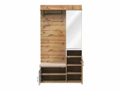 Outlet Conjunto de Vestuario Moderno con Perchero, Banco para Zapatos y Espejo - Blanco y Natural Armario De Entrada