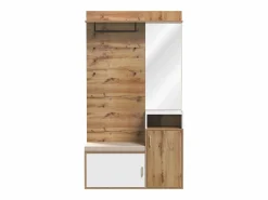 Outlet Conjunto de Vestuario Moderno con Perchero, Banco para Zapatos y Espejo - Blanco y Natural Armario De Entrada