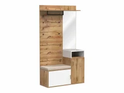 Outlet Conjunto de Vestuario Moderno con Perchero, Banco para Zapatos y Espejo - Blanco y Natural Armario De Entrada