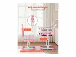 Conjunto Escritorio y Silla para Niños SucceBuy, Altura Ajustable con Lámpara,