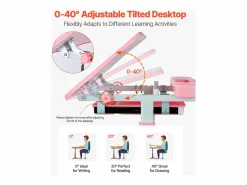 Conjunto Escritorio y Silla para Niños SucceBuy, Altura Ajustable con Lámpara,