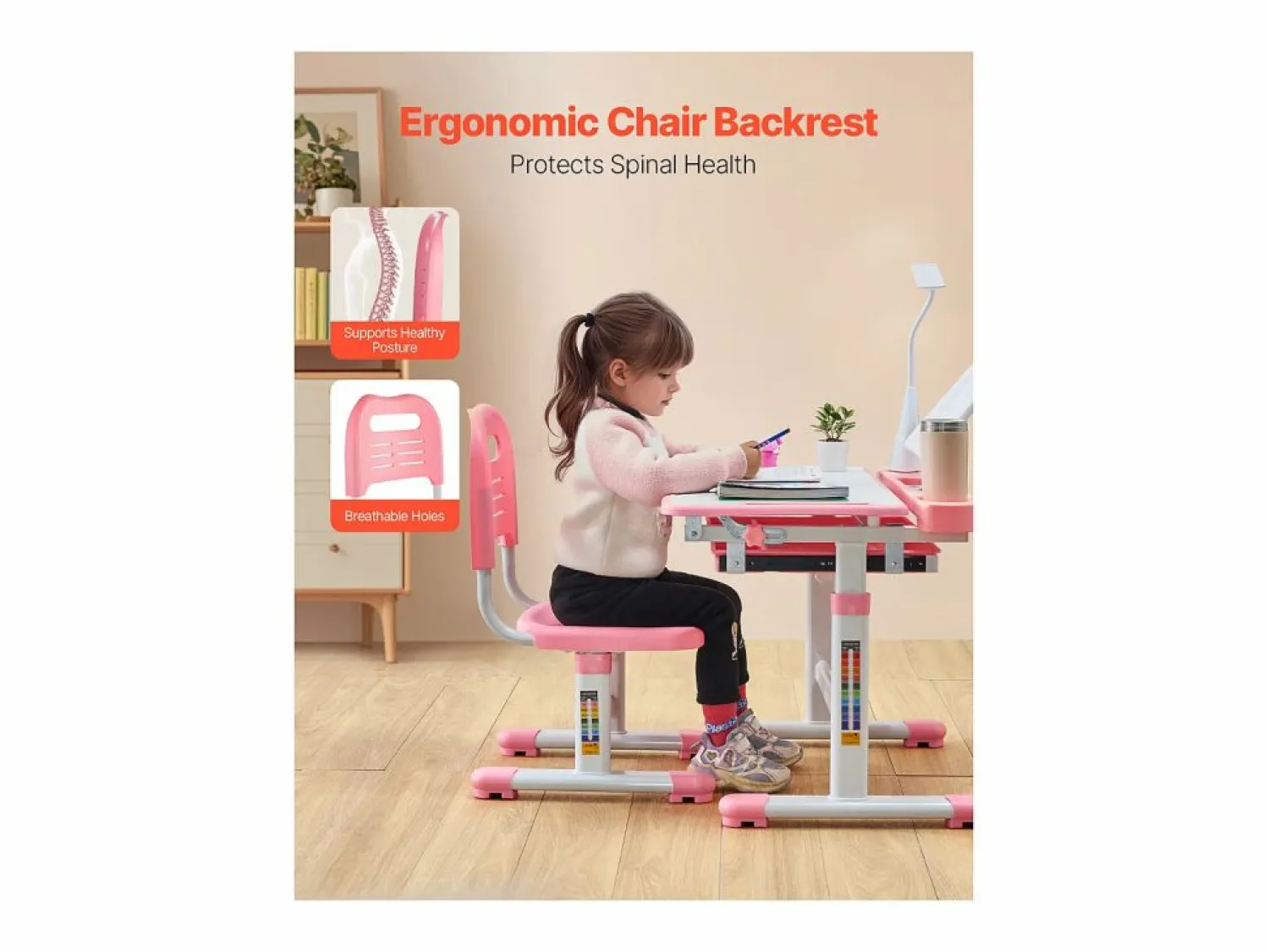 Conjunto Escritorio y Silla para Niños SucceBuy, Altura Ajustable con Lámpara,