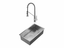 Vente-unique Conjunto fregadero 76x45 cm SOELA + grifo con ducha ROFLEX de acero inoxidable