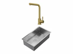 Vente-unique Conjunto fregadero 76x45 cm SOELA + grifo ROFILA de acero inoxidable - y Dorado