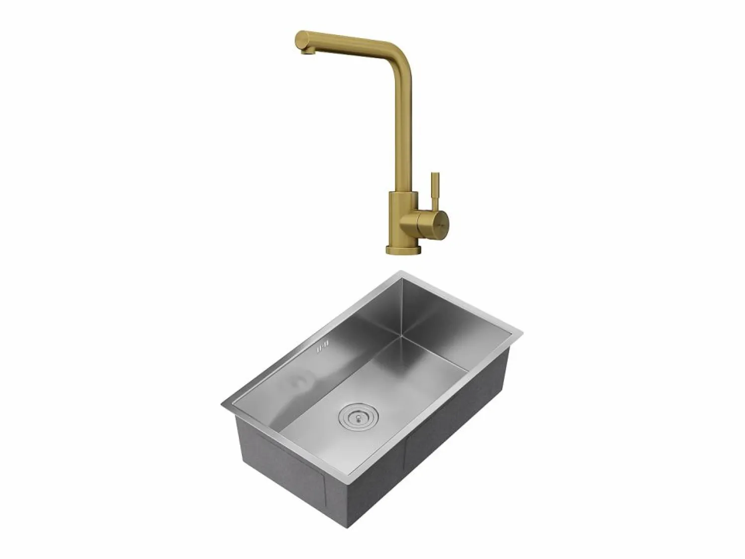 Vente-unique Conjunto fregadero 76x45 cm SOELA + grifo ROFILA de acero inoxidable - y Dorado