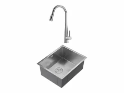 Discount Vente-unique Conjunto fregadero 55x45 cm SOELA + grifo con ducha RONA de acero inoxidable Gris