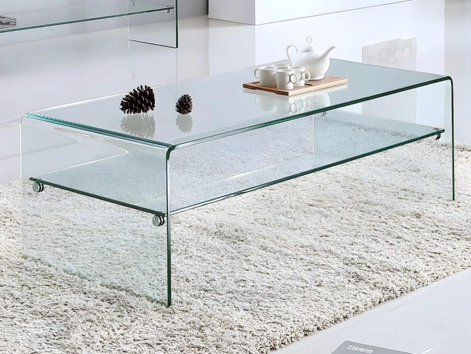 Best Vente-unique Conjunto Mesa de centro + Mueble TV - Cristal templado - Sala de estar design STILEOS Transparente