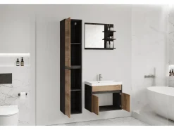 Discount Conjunto moderno de muebles de baño 3 piezas – mueble con lavabo, columna, espejo matera/castaño mate Gris antracita