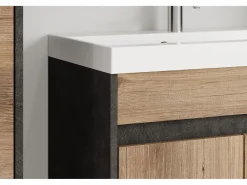 Discount Conjunto moderno de muebles de baño 3 piezas – mueble con lavabo, columna, espejo matera/castaño mate Gris antracita