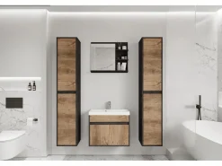 Outlet Conjunto moderno de muebles de baño 4 piezas – mueble con lavabo, columnas, espejo matera/castaño mate Gris antracita