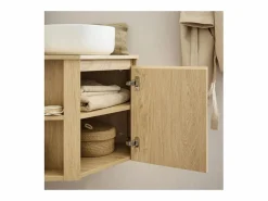 Outlet Conjunto mueble bajo lavabo de esquina + lavabo + grifo + armario de baño de esquina SORRENTO Color natural claro
