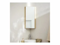 Outlet Conjunto mueble bajo lavabo de esquina + lavabo + grifo + armario de baño de esquina SORRENTO Color natural claro