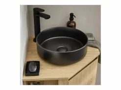 Outlet Conjunto mueble bajo lavabo de esquina + lavabo + grifo + armario de baño de esquina SORRENTO Color natural claro