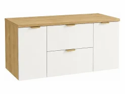 Discount Conjunto para baño 120 cm Armario con encimera Columna Roble Artisan / Orio Blanco