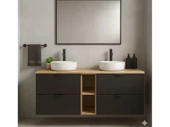 Sale Conjunto para baño 140 cm Armario con encimera y estantería Roble Artisan / Orio Mueble De Lavabo