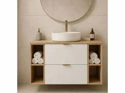 Discount Conjunto para baño 100 cm Armario con encimera y estanterías Roble Artisan / Orio Mueble De Lavabo