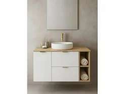 Best Conjunto para baño 120 cm Armario con encimera Armario con cesta Estantería Roble Artisan / Orio Mueble De Lavabo
