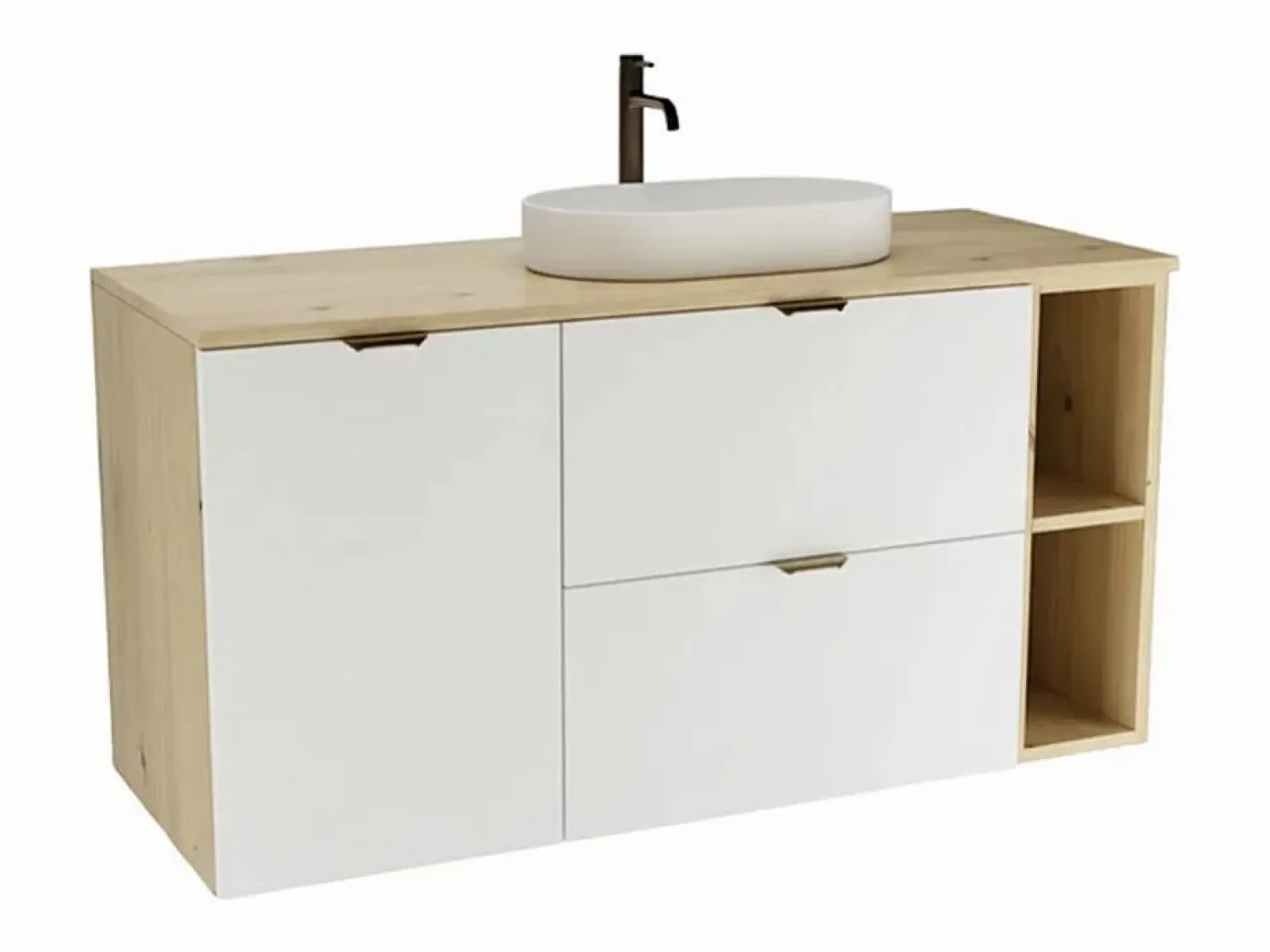 Best Conjunto para baño 120 cm Armario con encimera Armario con cesta Estantería Roble Artisan / Orio Mueble De Lavabo