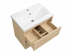 Online Conjunto para baño 60 cm Armario con lavabo Armario con espejo Frentes ranurados Aria Color natural claro