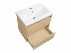 Online Conjunto para baño 60 cm Armario con lavabo Armario con espejo Frentes ranurados Aria Color natural claro