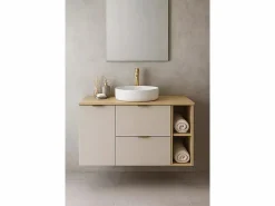Online Conjunto para baño 120 cm Armario con encimera Armario con cesta Estantería Roble Artisan / Cachemira Orio Mueble De Lavabo