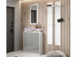 New MB Muebles Bonitos Conjunto recibidor para Entrada Pasillo en Blanco y Gris con LED 105x24x89cm Paola Gris / Blanco