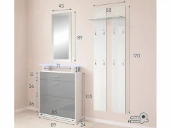 New MB Muebles Bonitos Conjunto recibidor para Entrada Pasillo en Blanco y Gris con LED 105x24x89cm Paola Gris / Blanco
