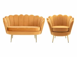 Vente-unique Conjunto sofá de 2 plazas y sillón de terciopelo amarillo DANDELION