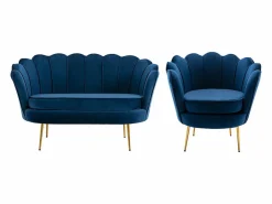 Vente-unique Conjunto sofá de 2 plazas y sillón de terciopelo azul noche DANDELION