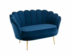 Vente-unique Conjunto sofá de 2 plazas y sillón de terciopelo azul noche DANDELION
