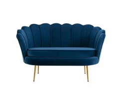 Vente-unique Conjunto sofá de 2 plazas y sillón de terciopelo azul noche DANDELION