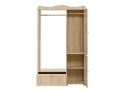 New Conjunto vestidor de entrada - 115,5x38,5x194,5 cm - con espejo y tendedero abierto - 1 cajón y 2 puertas - MDF - Color roble Armario De Entrada