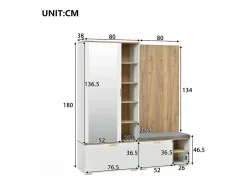 Sale Conjunto vestidor de entrada 160x38x180cm - con 3 puertas y compartimentos de almacenamiento - con espejo y mueble para zapatos - con gancho - Natural + Blanco Armario De Entrada
