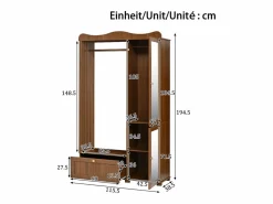 Best ModernLuxe Conjunto vestidor de entrada - 115,5x38,5x194,5 cm - con espejo y tendedero abierto - 1 cajón y 2 puertas - MDF - Color nogal Marru00f3n