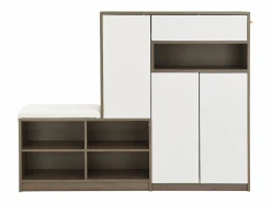 Merax Conjunto zapatero + banco zapatero con cojín - 140 x 35 x 110 cm - Tablero de partículas - Blanco