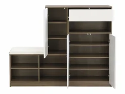 Merax Conjunto zapatero + banco zapatero con cojín - 140 x 35 x 110 cm - Tablero de partículas - Blanco