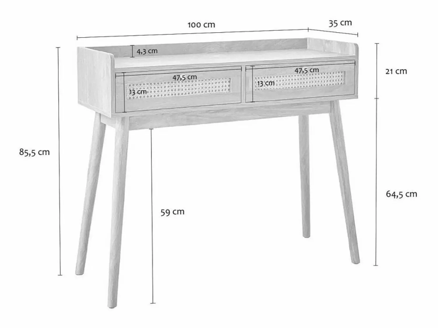 Online Consola 2 cajones con frentes de ratán y patas de madera L100 cm - PALMO Consola Escritorio
