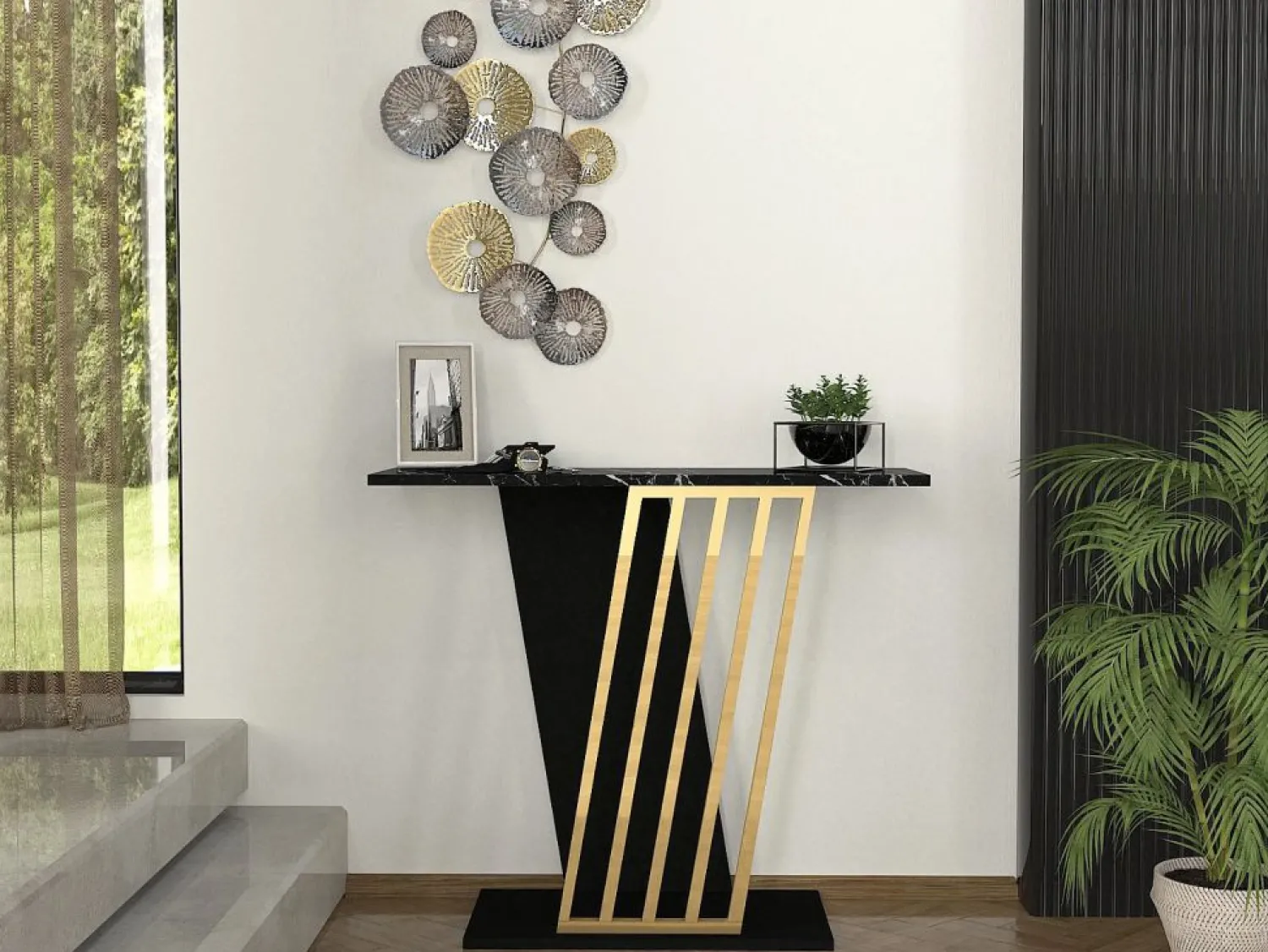 Discount Vente-unique Consola - Color: Efecto mármol negro y dorado - ORSONA Negro / Dorado
